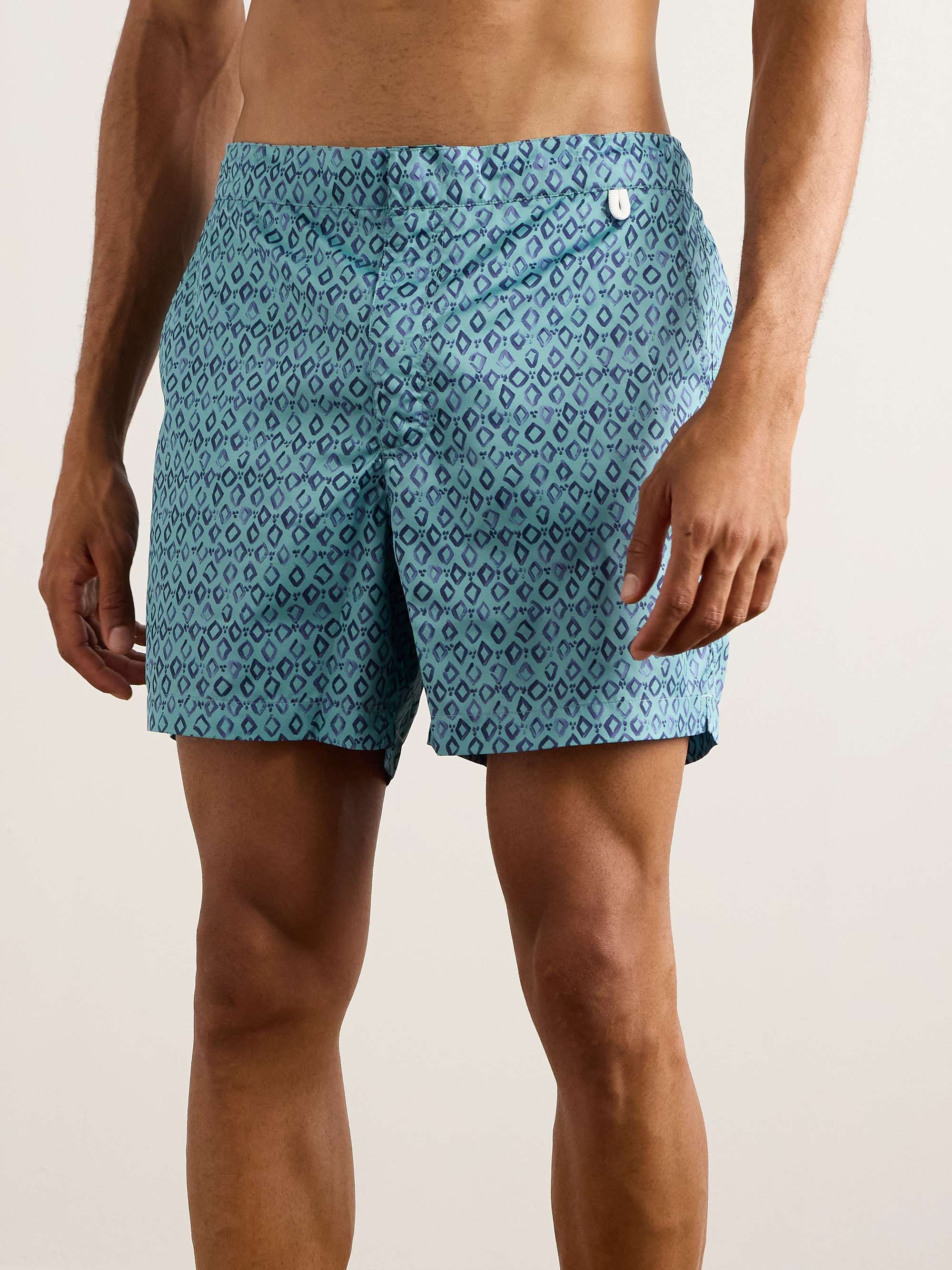 Straight Leg Mid Length Printed Swim Shorts
