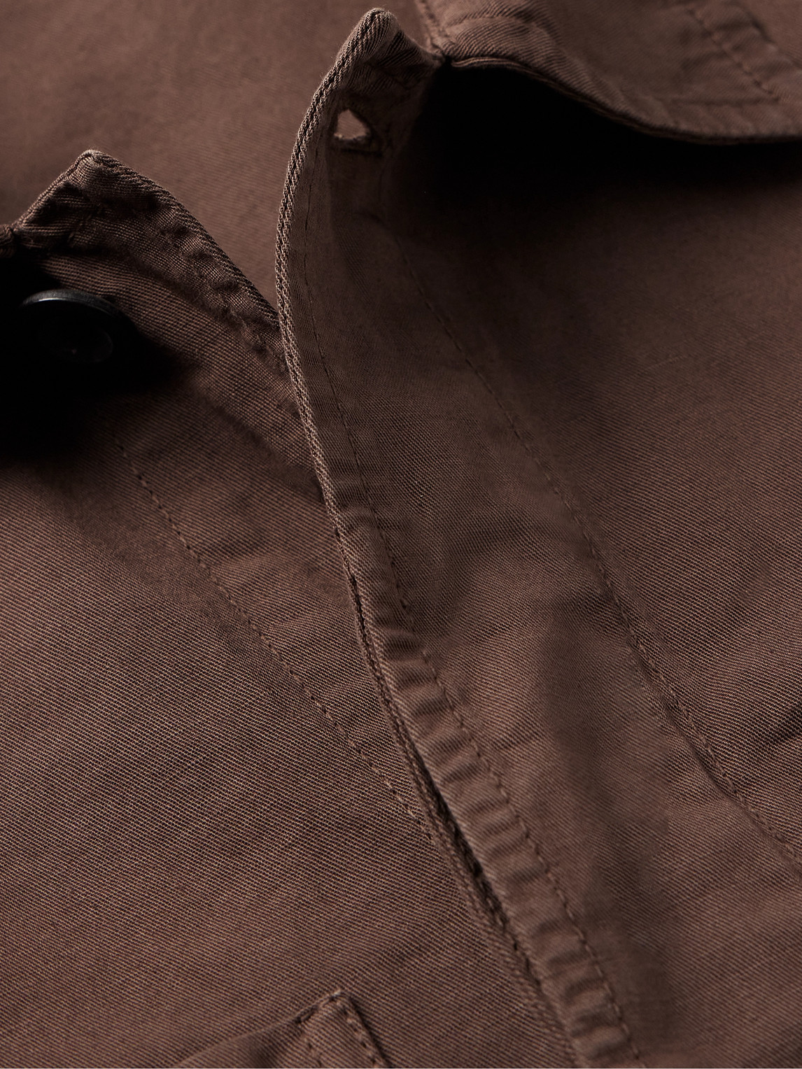 Shop Mr P Garment-dyed Cotton And Linen-blend Twill Overshirt In Brown