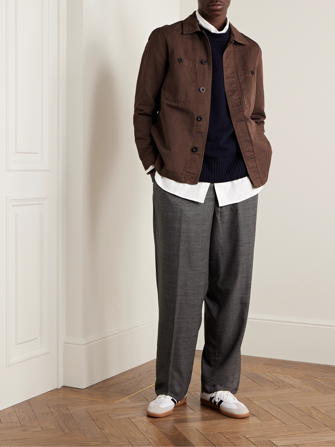 Shop Mr P Garment-dyed Cotton And Linen-blend Twill Overshirt In Brown