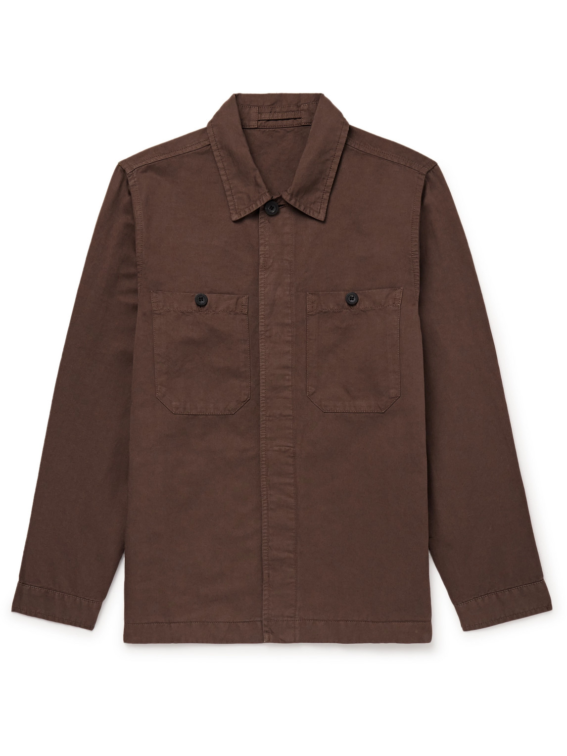 Mr P Garment-dyed Cotton And Linen-blend Twill Overshirt In Brown