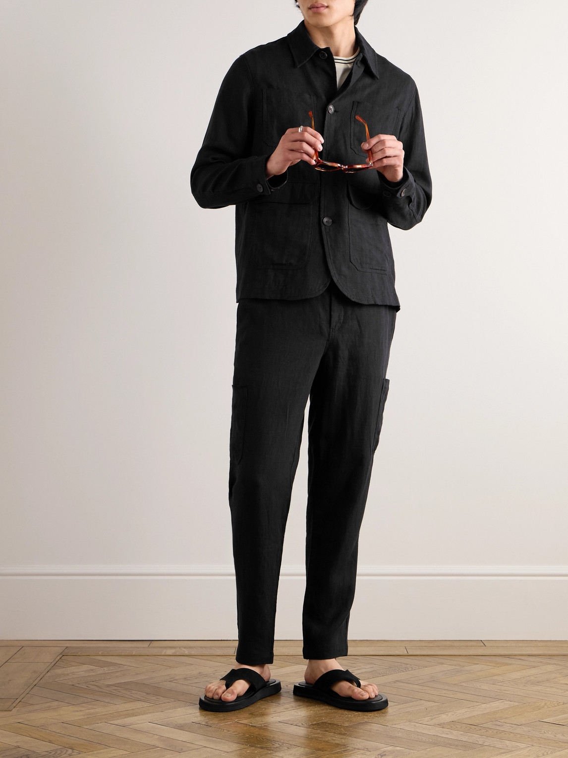 Mr P. - Tapered Linen Drawstring Cargo Trousers