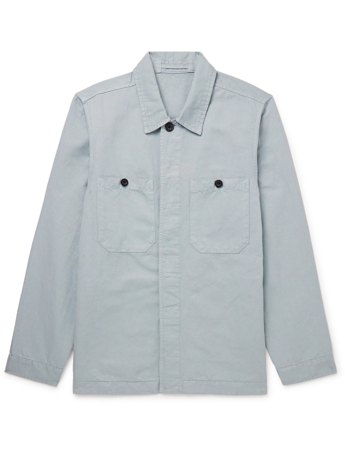 Mr P Garment-dyed Cotton And Linen-blend Twill Overshirt In Blue