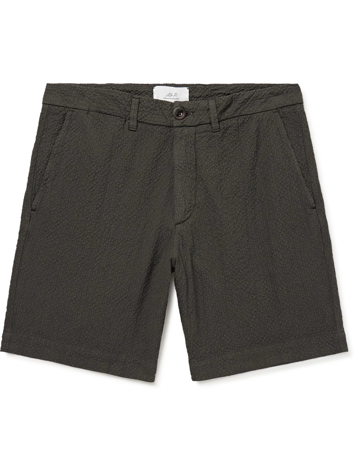 Slim-Fit Straight-Leg Stretch-Organic Cotton Seersucker Shorts