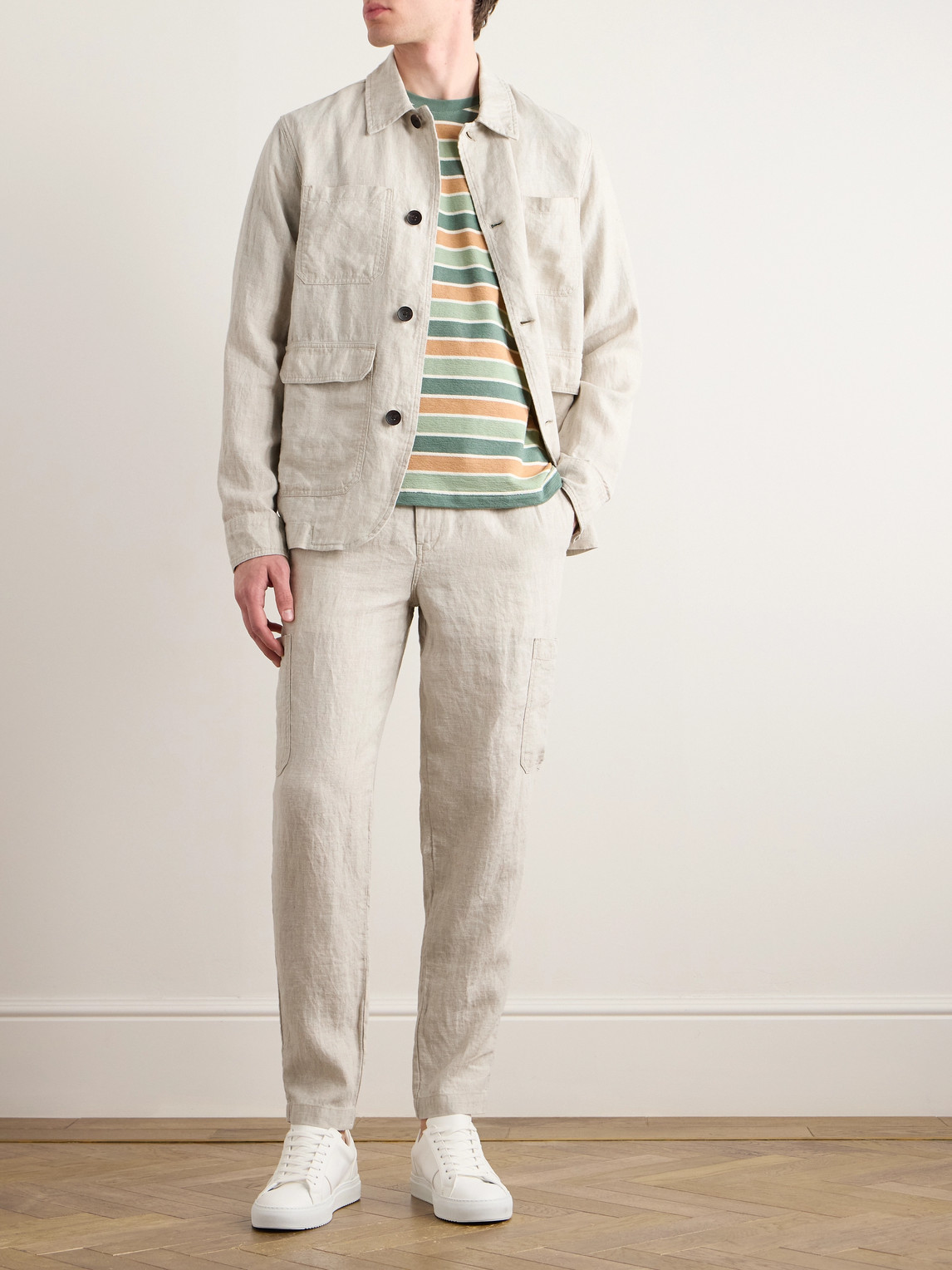 Mr P. - Tapered Linen Drawstring Cargo Trousers