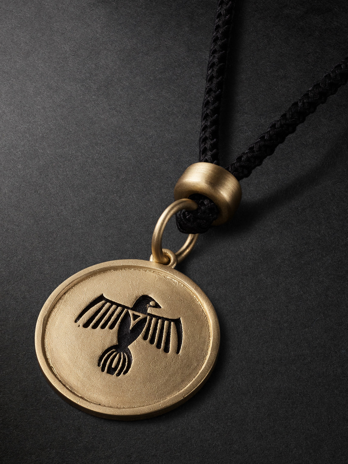 Shop Jacquie Aiche Thunderbird 14-karat Gold, Enamel And Cord Pendant Necklace