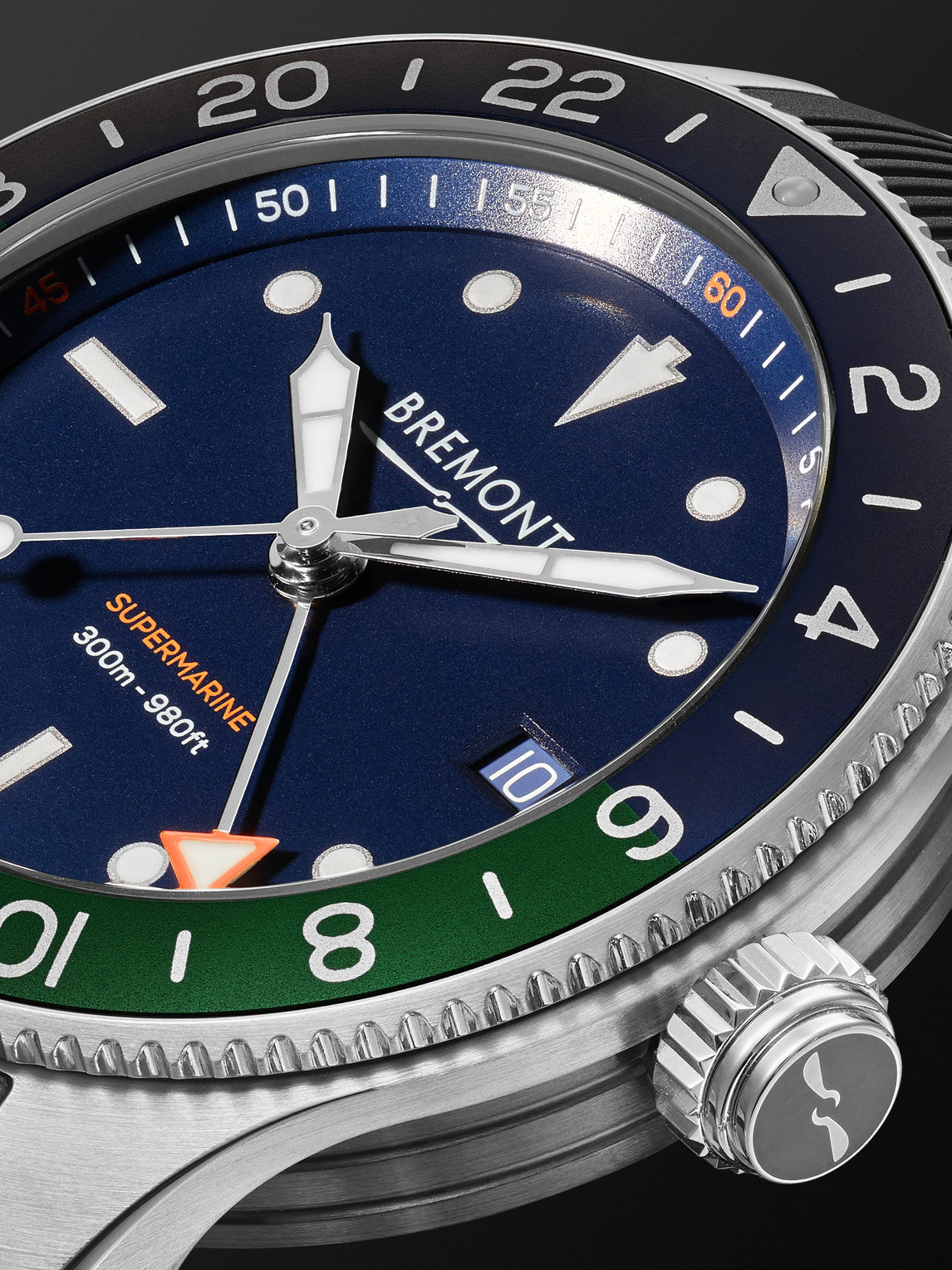 Shop Bremont The Supermarine S302 Jet Automatic Gmt 40mm Stainless Steel And Rubber Watch, Ref. S302-blgn-r-s In Blue