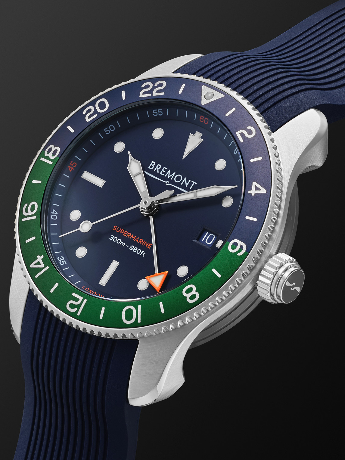 Shop Bremont The Supermarine S302 Jet Automatic Gmt 40mm Stainless Steel And Rubber Watch, Ref. S302-blgn-r-s In Blue