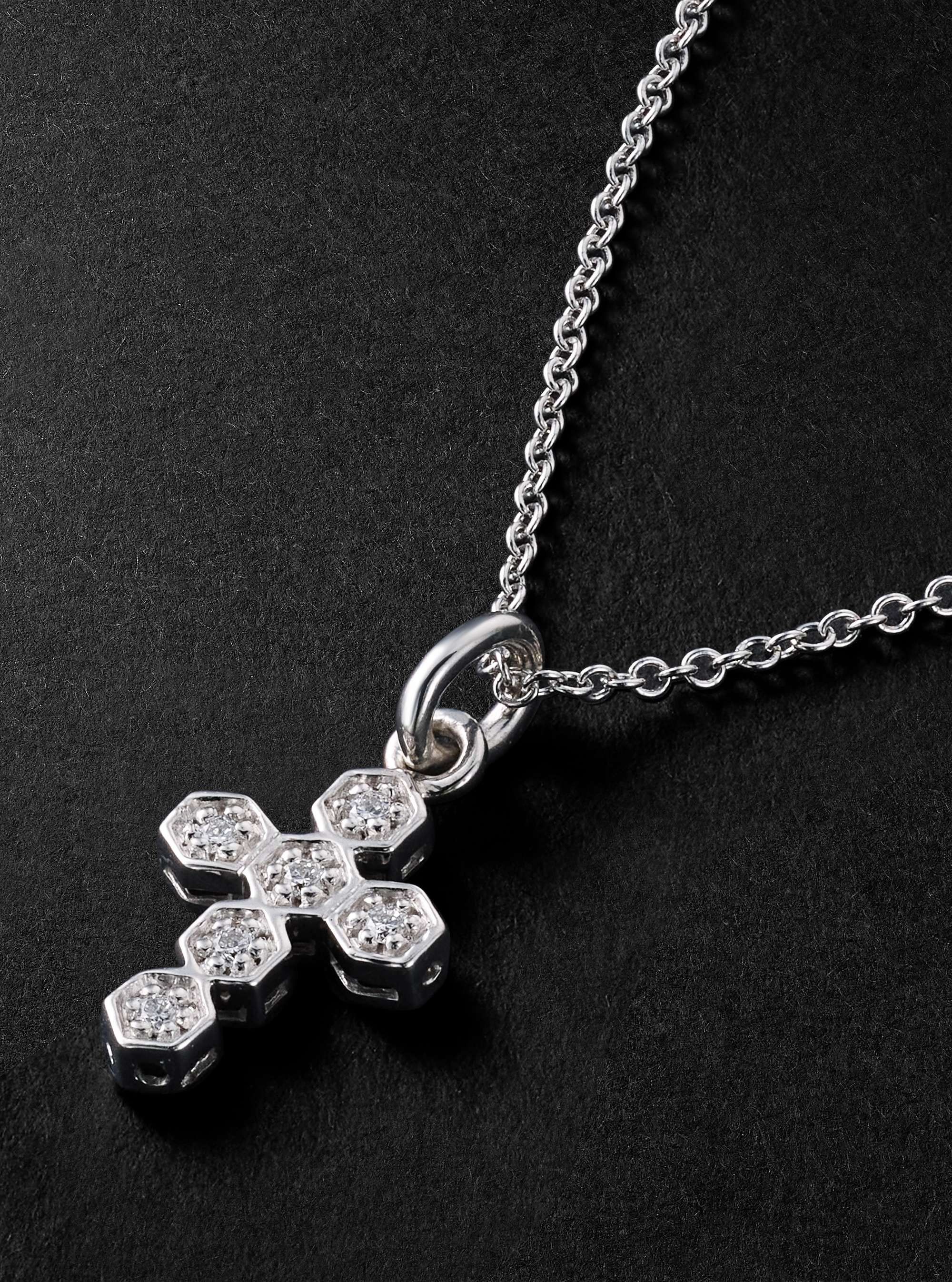 KOLOURS JEWELRY Hexagon Cross Mini White Gold Diamond Necklace for Men ...