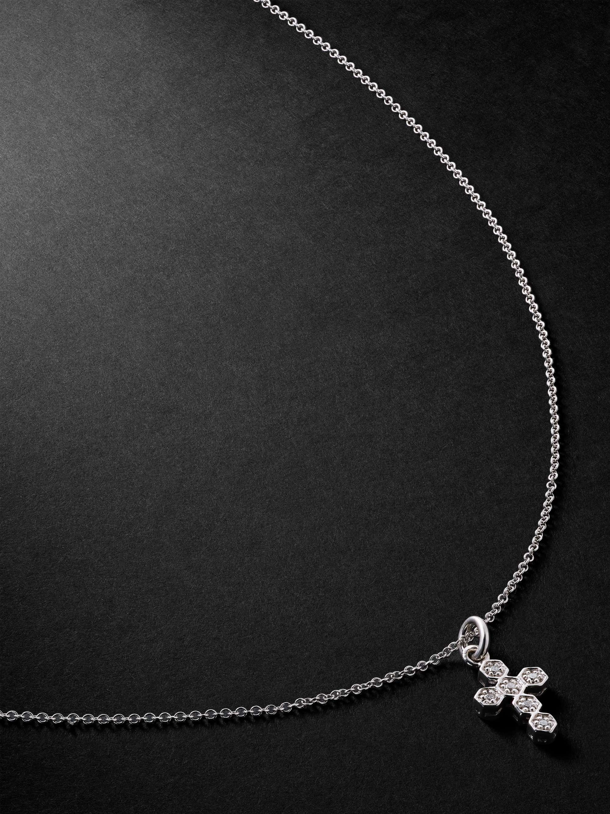 KOLOURS JEWELRY Hexagon Cross Mini White Gold Diamond Necklace for Men ...