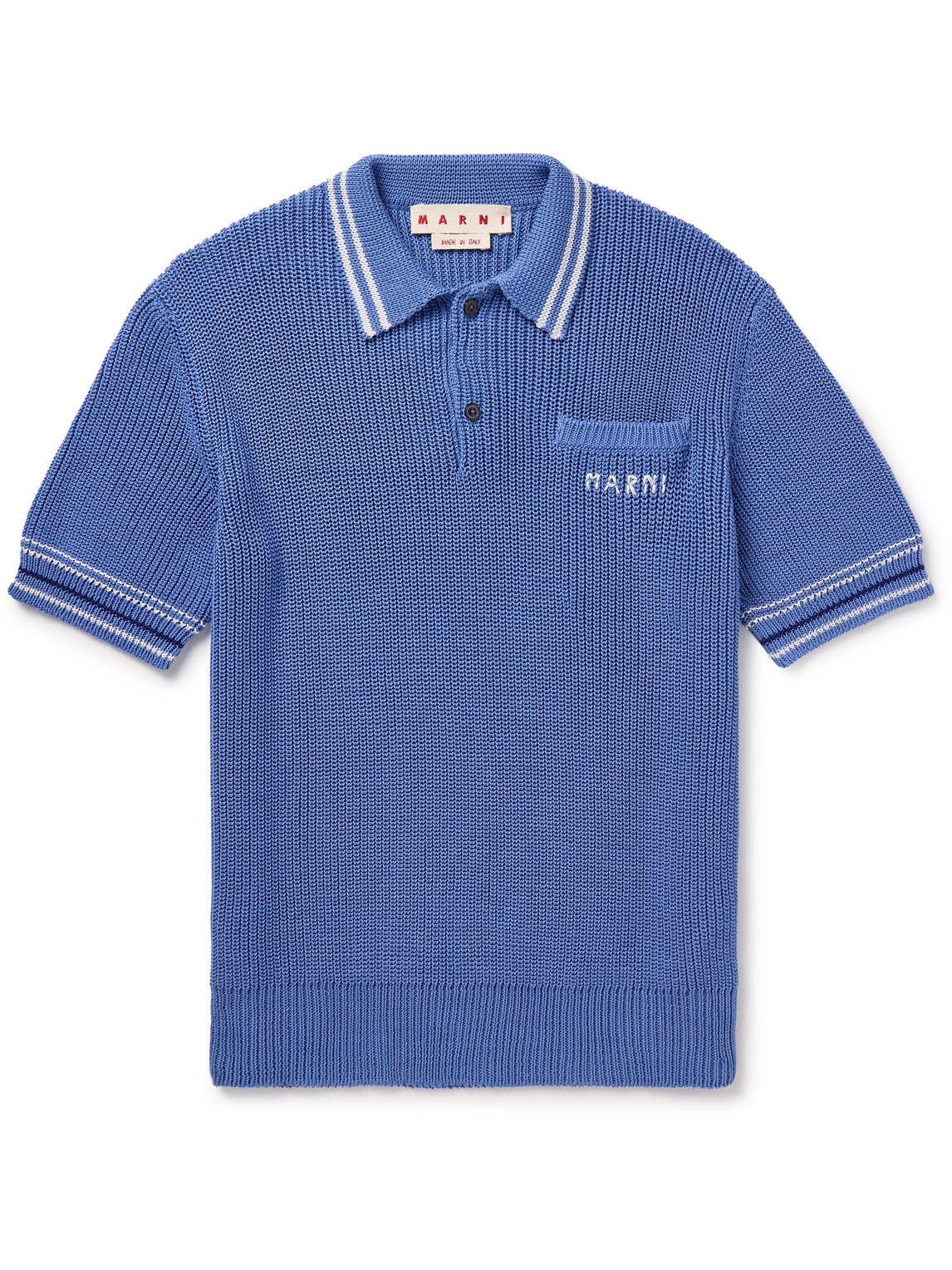 Marni Logo-embroidered Striped Cotton Polo Shirt In Blue