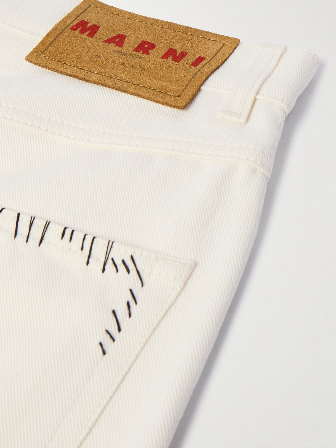 Shop Marni Straight-leg Logo-embroidered Cotton-drill Trousers In White