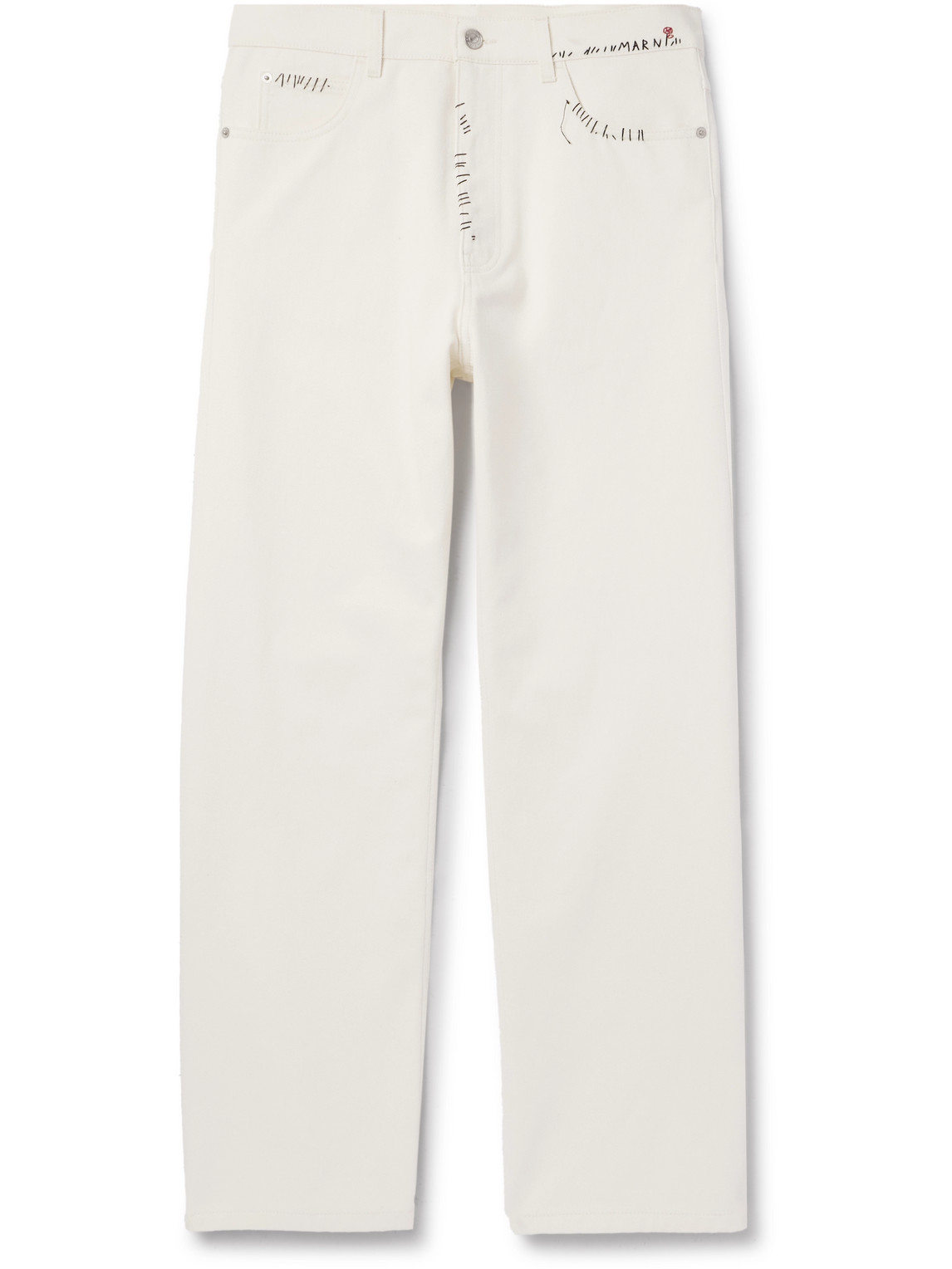 Marni Straight-leg Logo-embroidered Cotton-drill Trousers In White