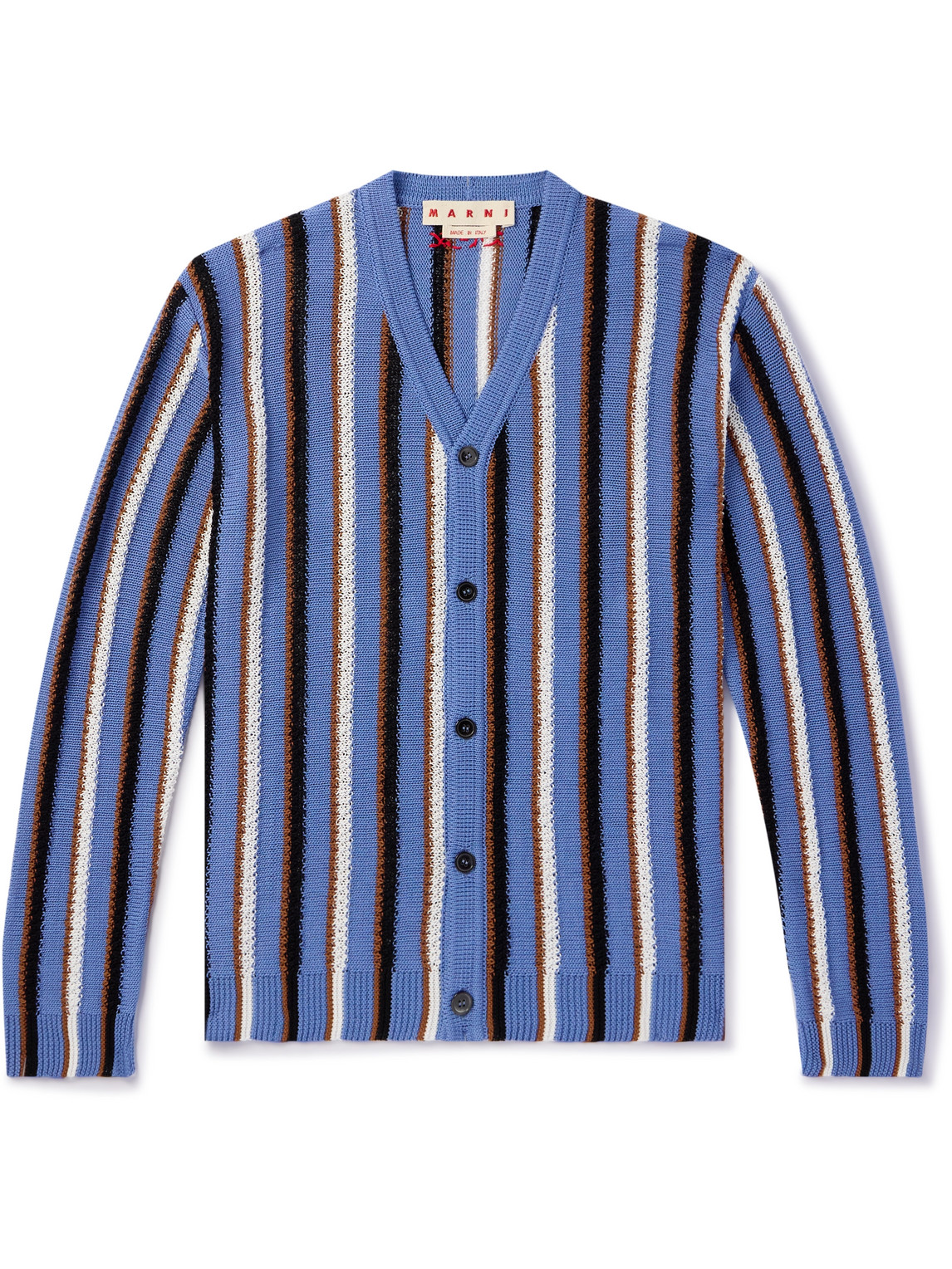 Marni Cotton Cable Striped Crochet Opal Cardigan Sweater Blue In Blue