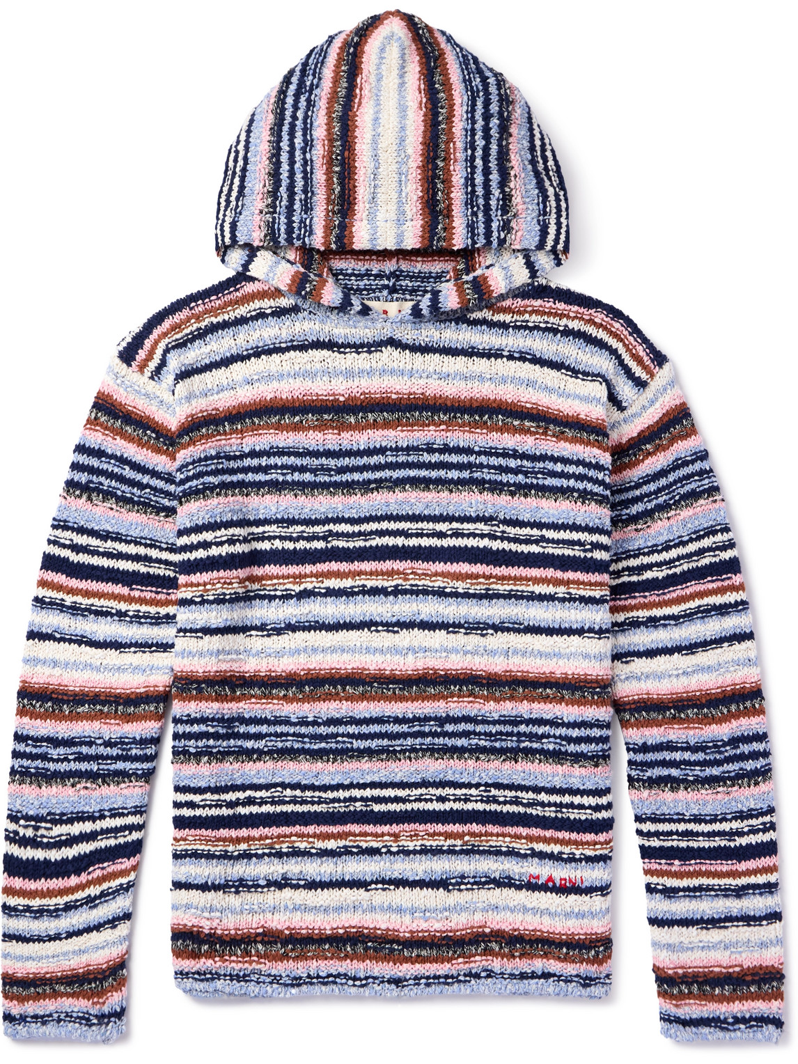 Marni Striped Crocheted Cotton Hoodie In Neutrals