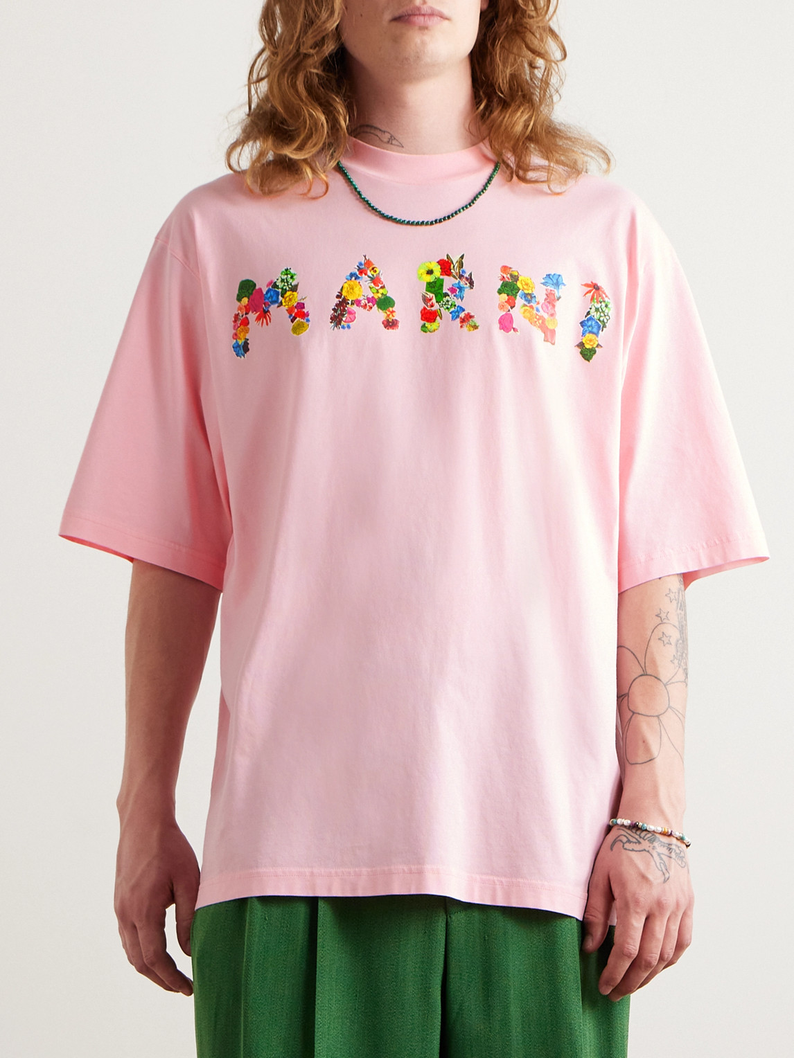Shop Marni Logo-print Cotton-jersey T-shirt In Pink