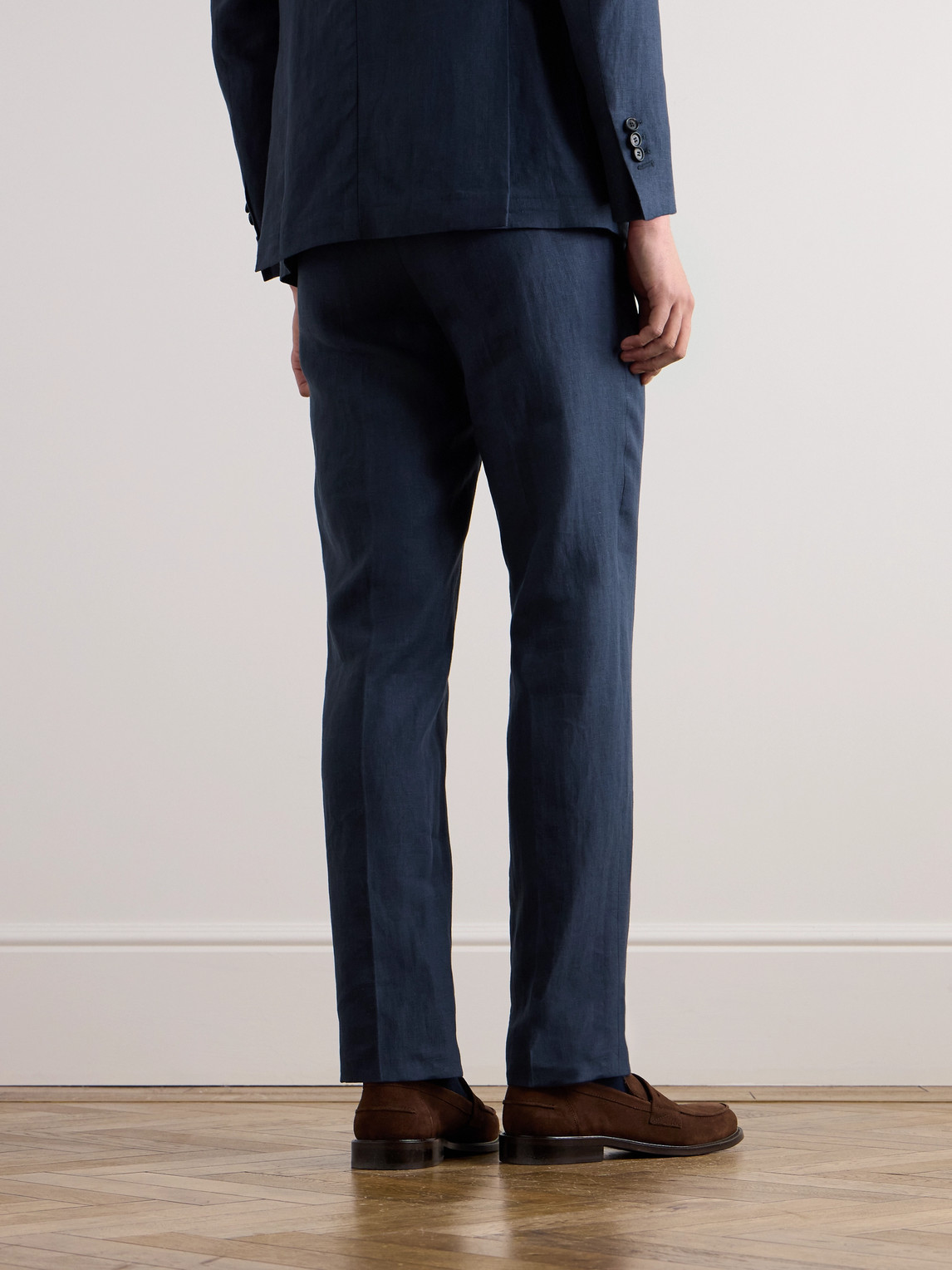 Shop De Petrillo Slim-fit Linen Suit Trousers In Blue