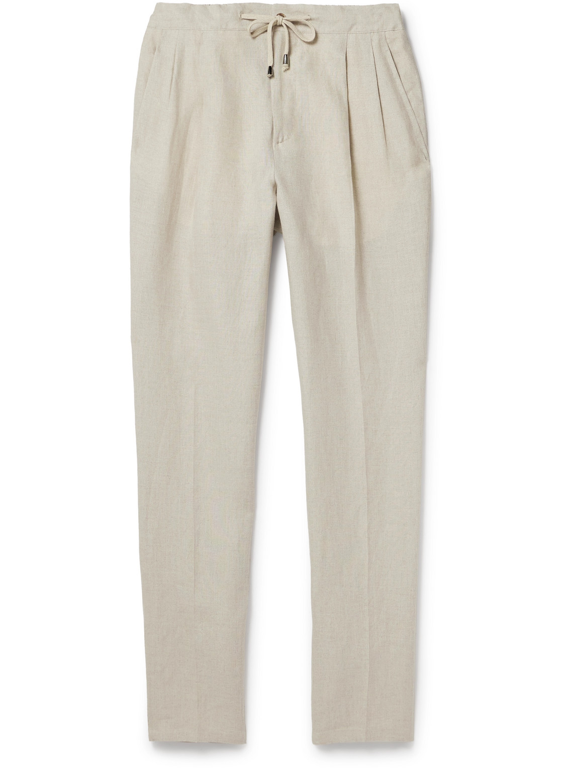 De Petrillo Tapered Pleated Linen Drawstring Trousers In Neutrals