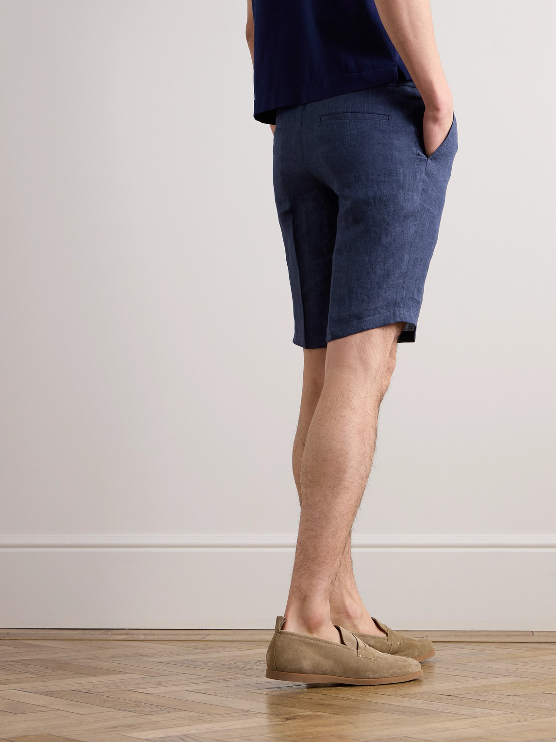 Shop De Petrillo Tapered Linen Drawstring Shorts In Blue