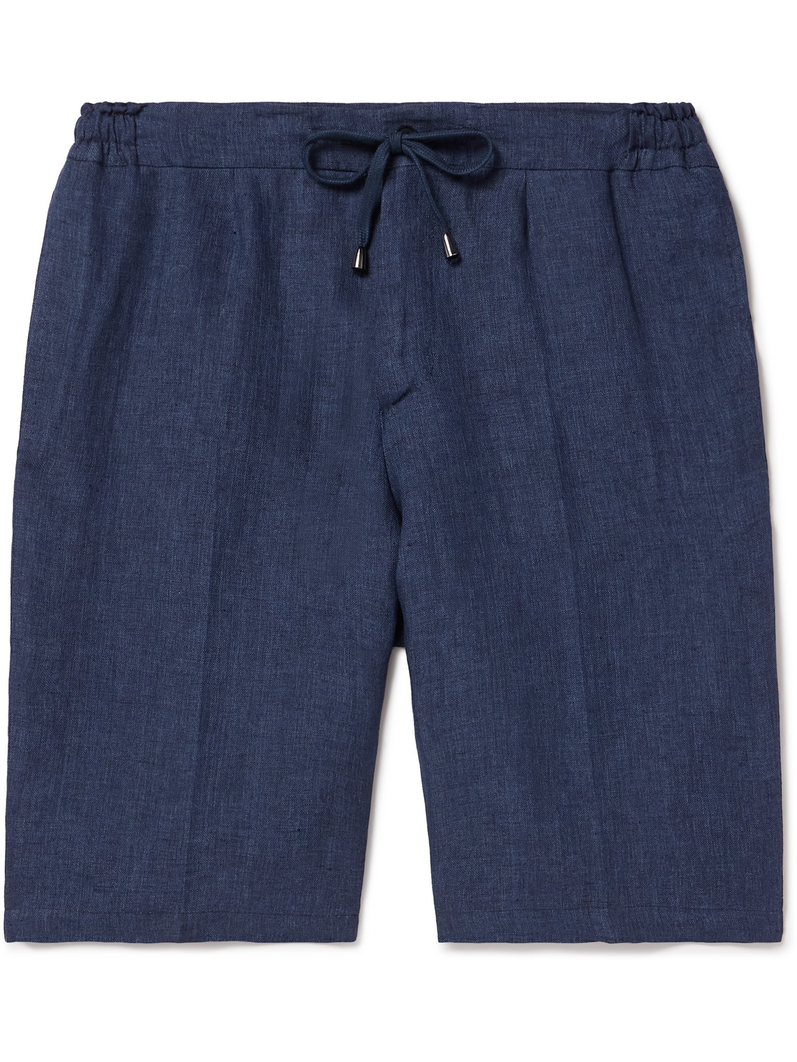 De Petrillo Tapered Linen Drawstring Shorts In Blue