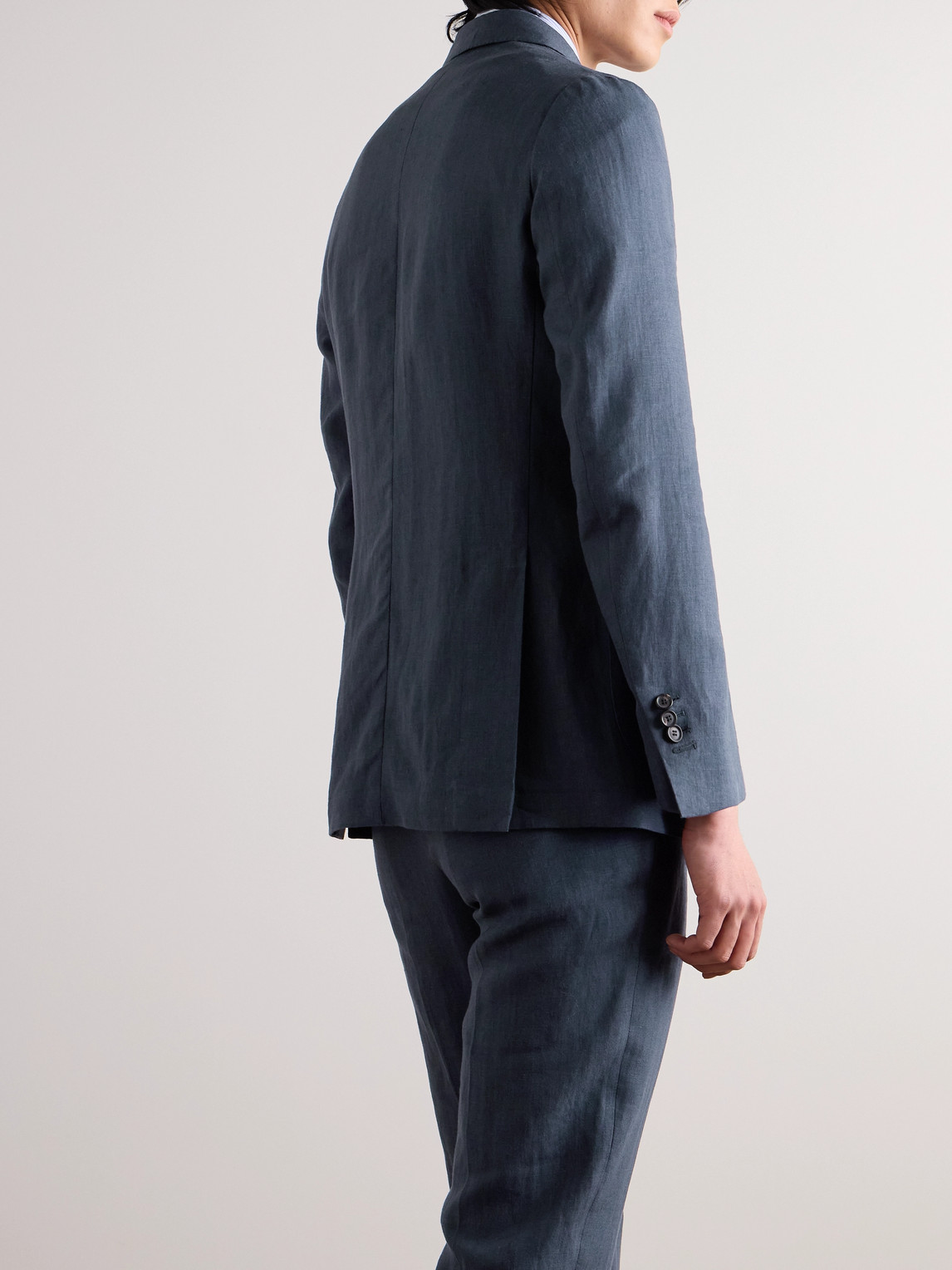 Shop De Petrillo Double-breasted Linen Suit Jacket In Blue