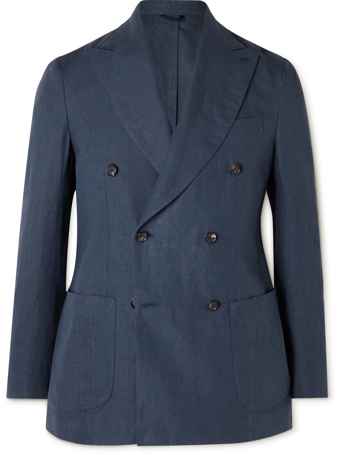 De Petrillo Double-breasted Linen Suit Jacket In Blue