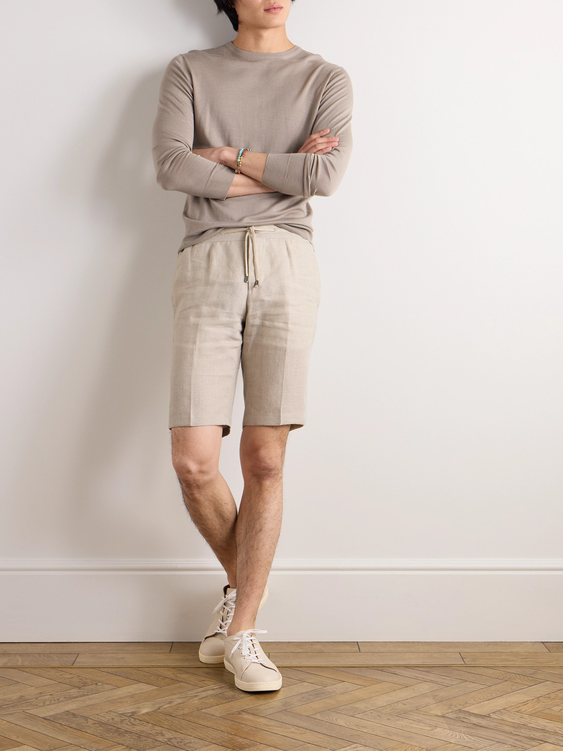 Shop De Petrillo Tapered Linen Drawstring Shorts In Neutrals