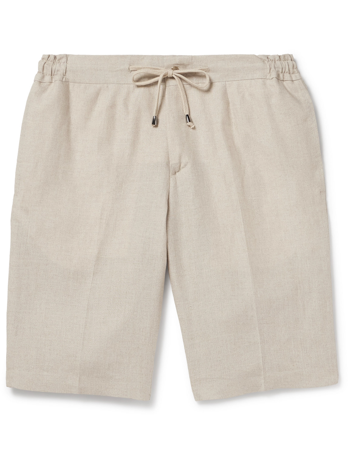 De Petrillo Tapered Linen Drawstring Shorts In Neutrals