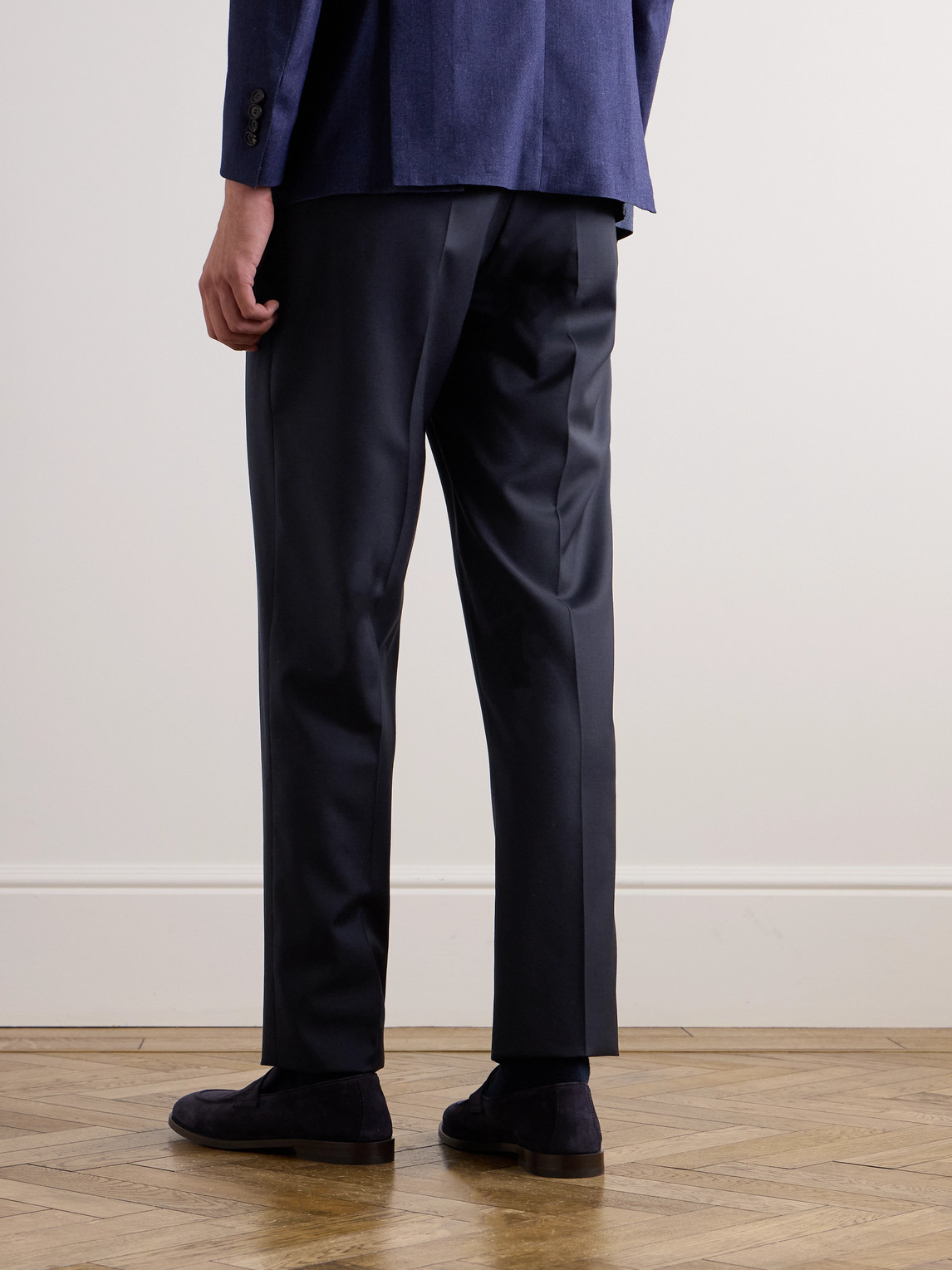 Shop De Petrillo Straight-leg Pleated Virgin Wool-blend Trousers In Blue