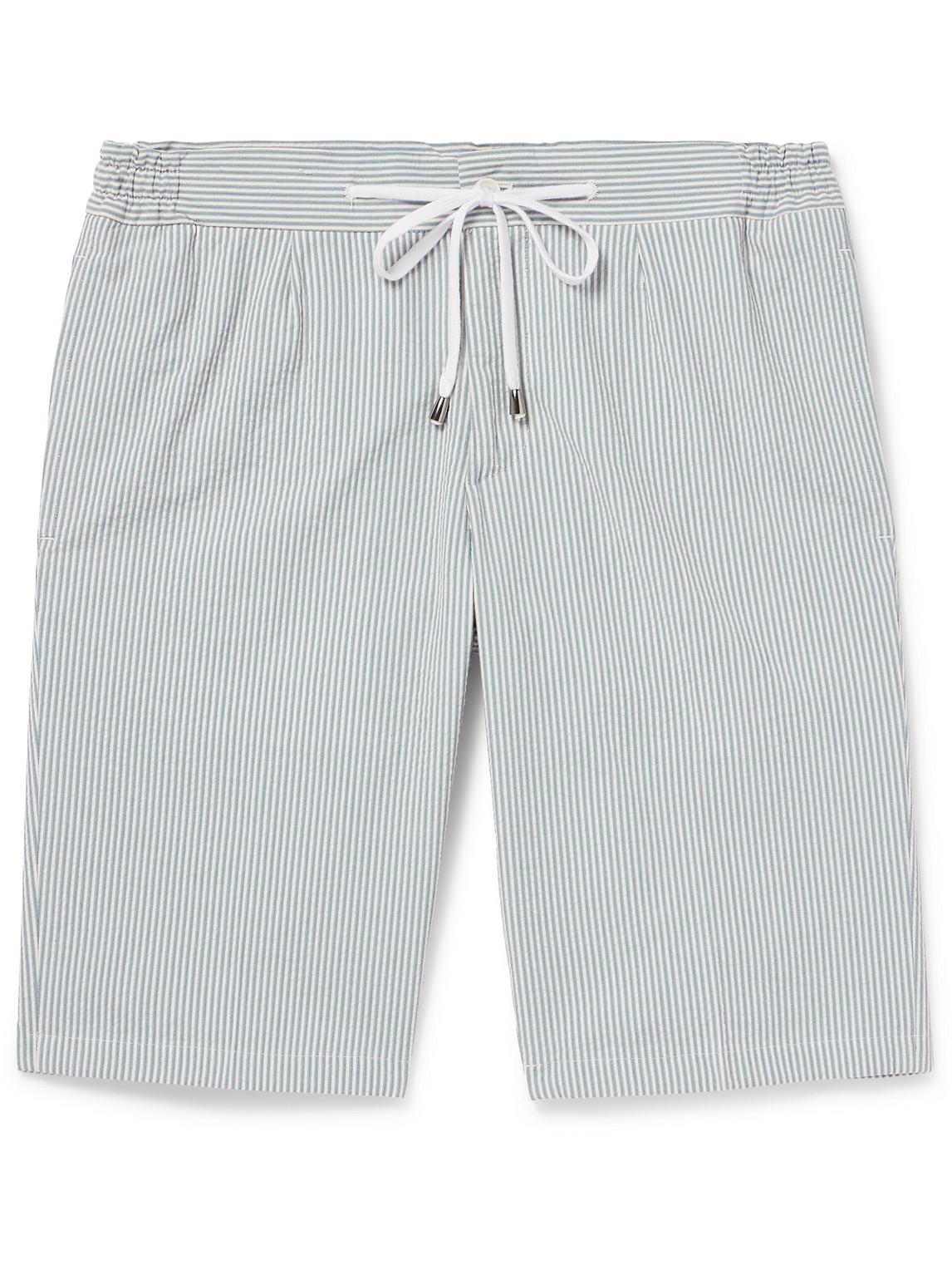 De Petrillo Straight-leg Striped Cotton-seersucker Drawstring Shorts In Blue