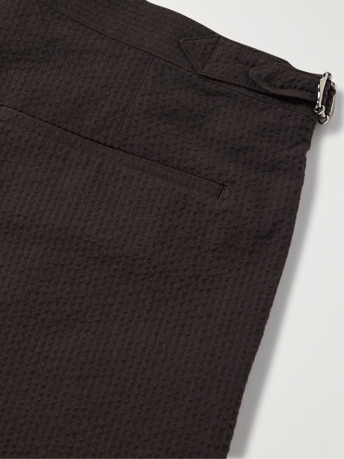 Shop De Petrillo Slim-fit Pleated Cotton-blend Seersucker Shorts In Brown