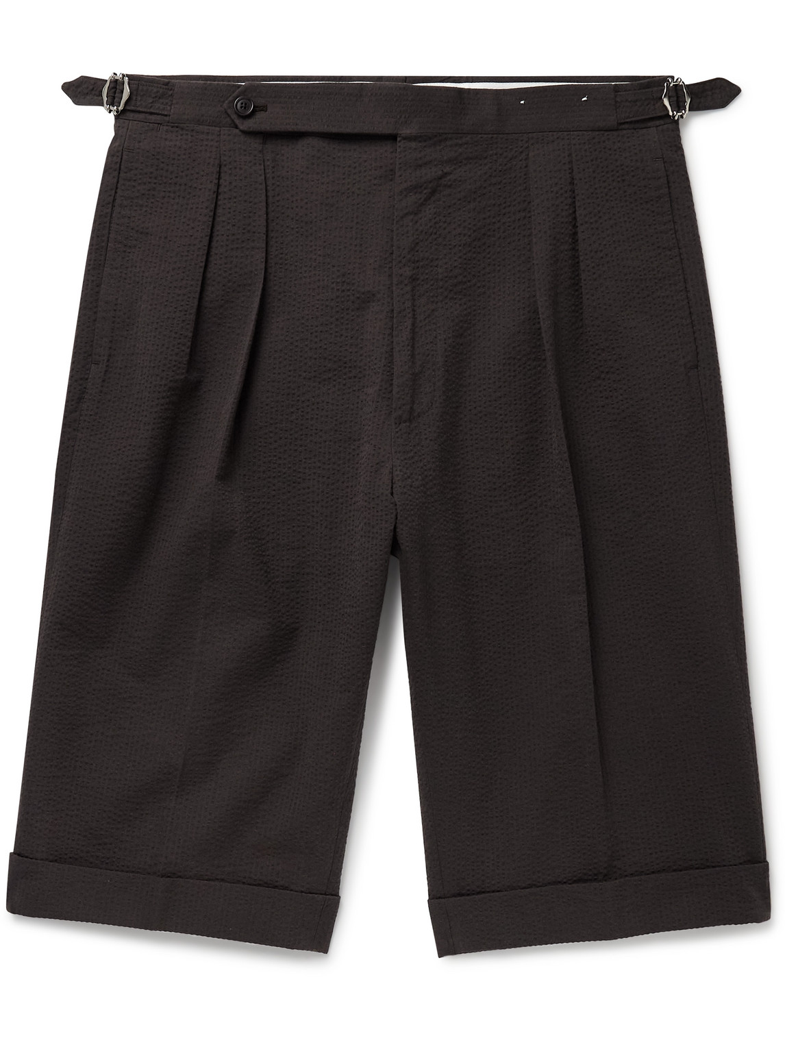 Slim-Fit Pleated Cotton-Blend Seersucker Shorts