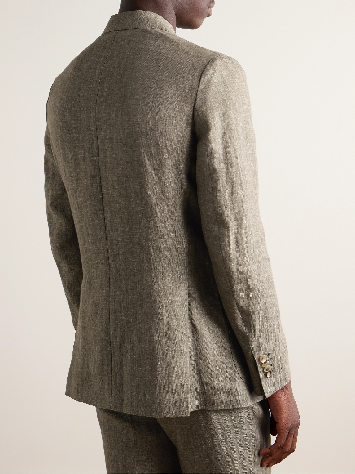 Shop De Petrillo Double-breasted Herringbone Linen Suit Jacket In Green