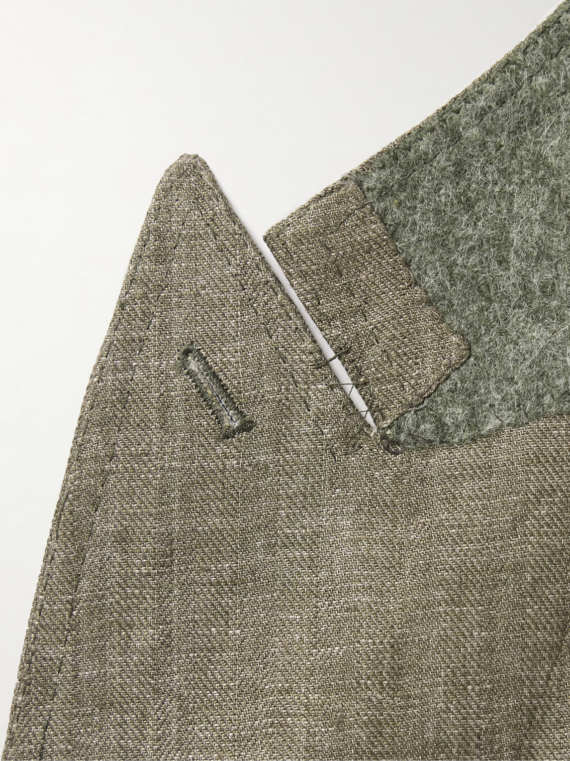 Shop De Petrillo Double-breasted Herringbone Linen Suit Jacket In Green