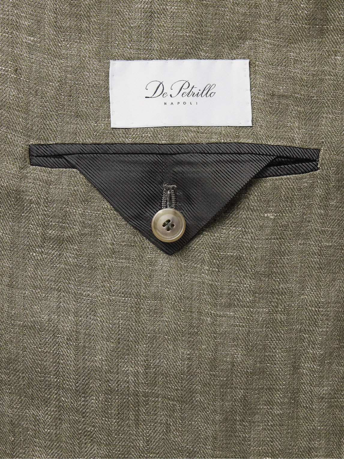 Shop De Petrillo Double-breasted Herringbone Linen Suit Jacket In Green