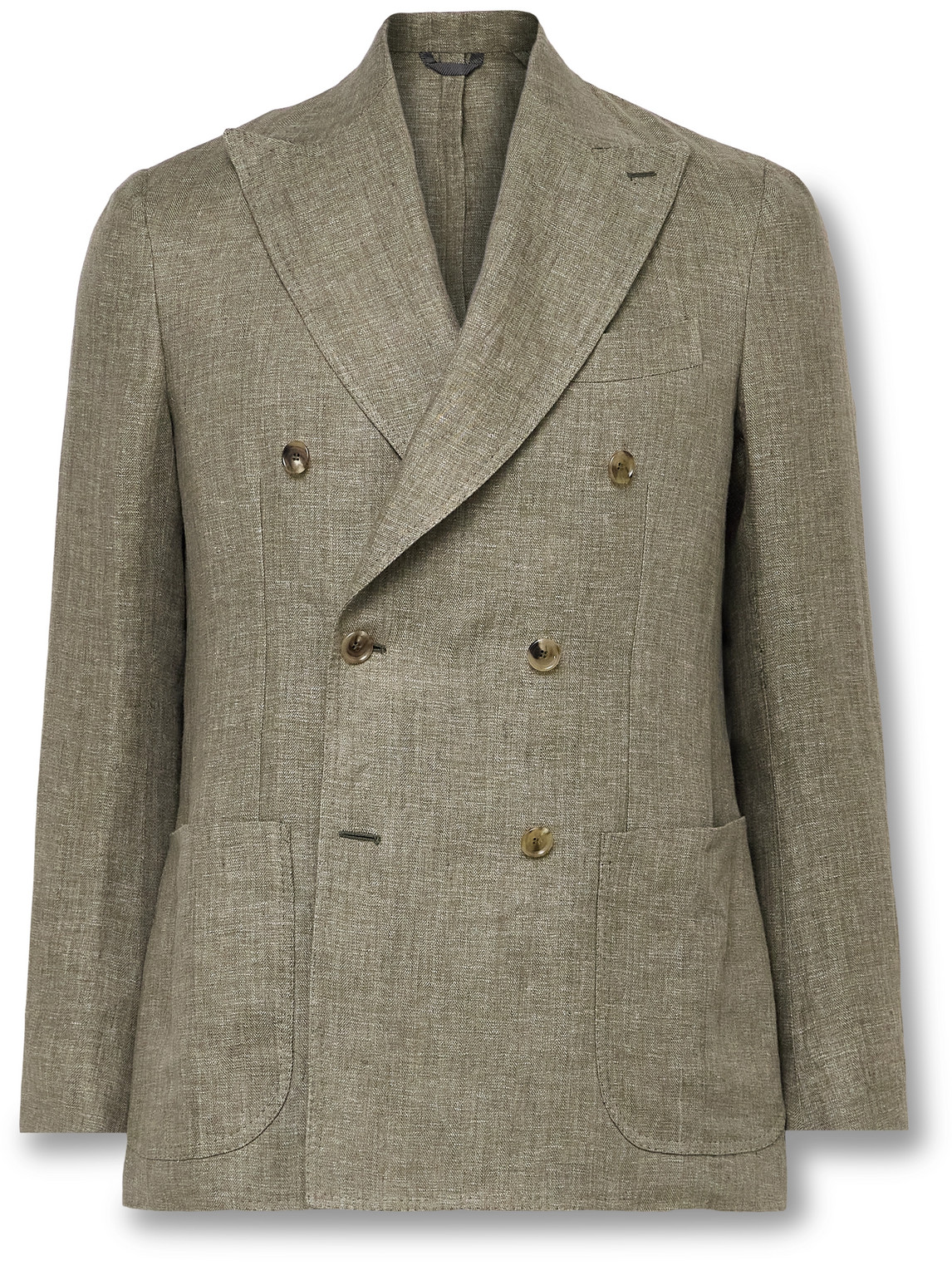 Double-Breasted Herringbone Linen Suit Jacket