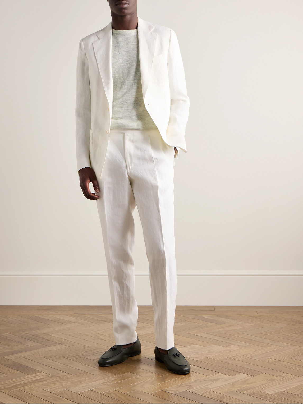 Shop De Petrillo Slim-fit Linen Suit Jacket In White