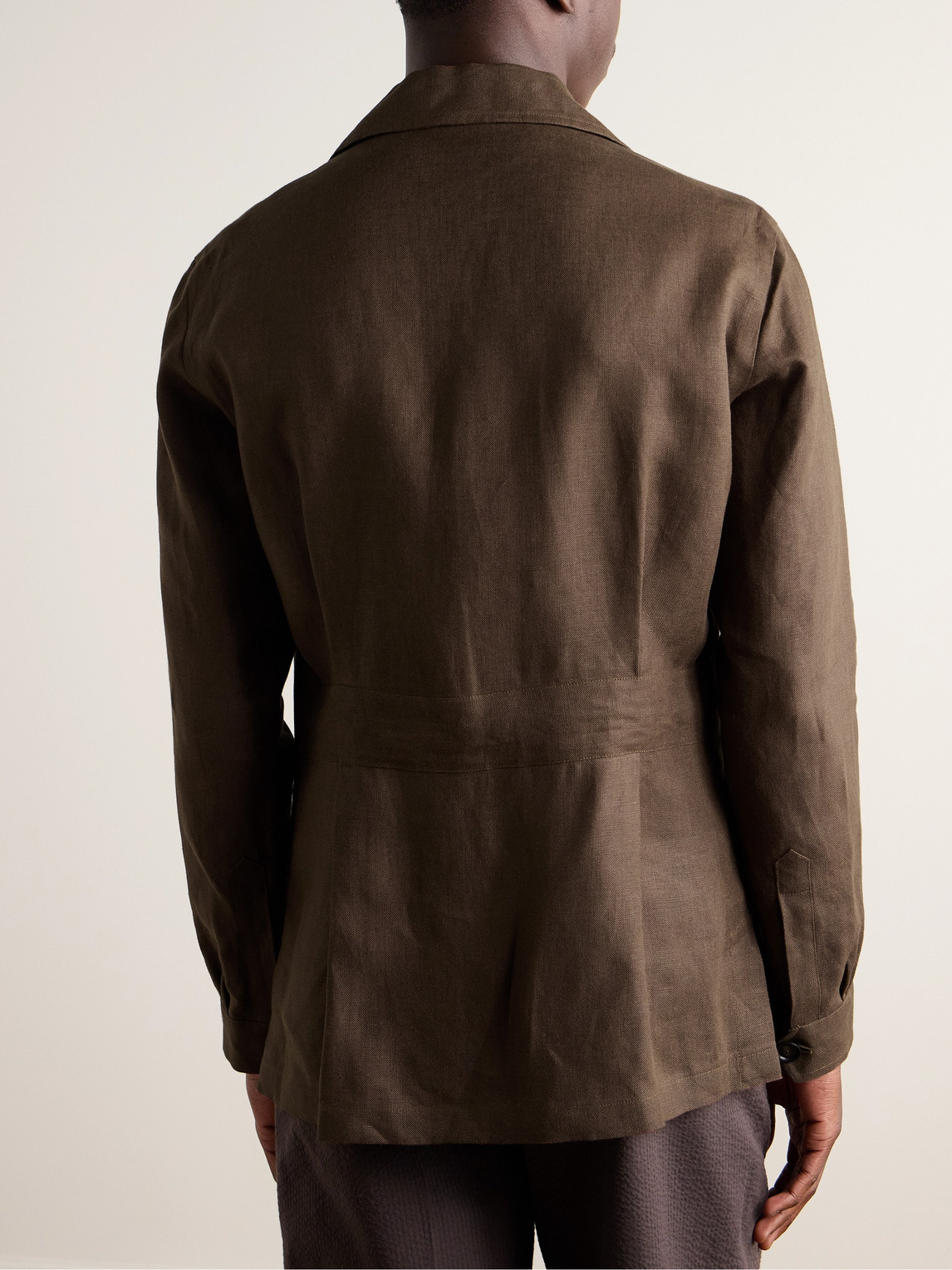 Shop De Petrillo Slim-fit Linen Overshirt In Brown