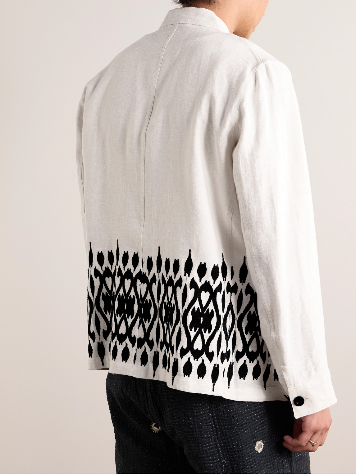 Shop Portuguese Flannel Labura Embroidered Linen Chore Jacket In White