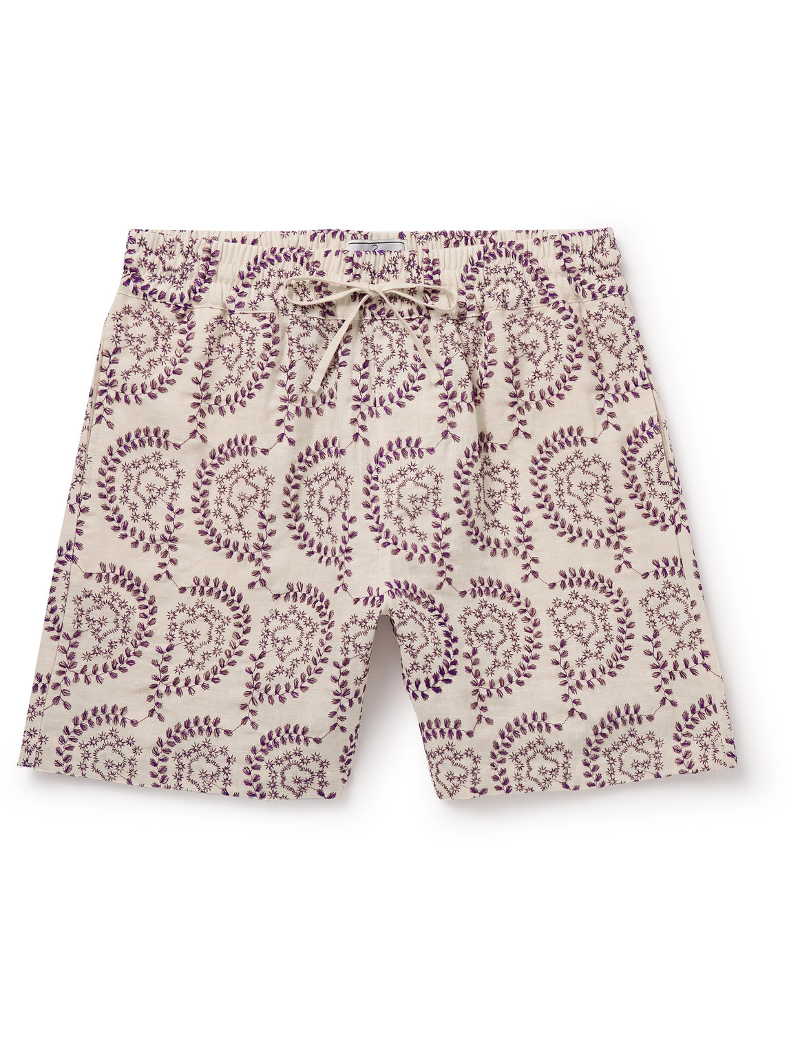 Nature Straight-Leg Embroidered Linen Drawstring Shorts