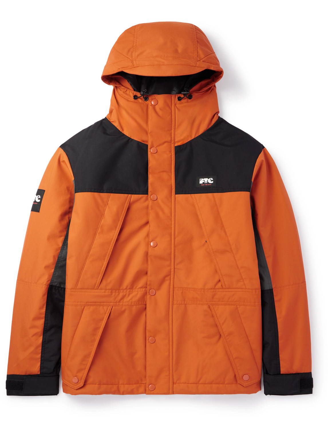 Pop Trading Company Ftc Skateboarding Logo-appliquéd Colour-block Shell Hooded Jacket In Orange