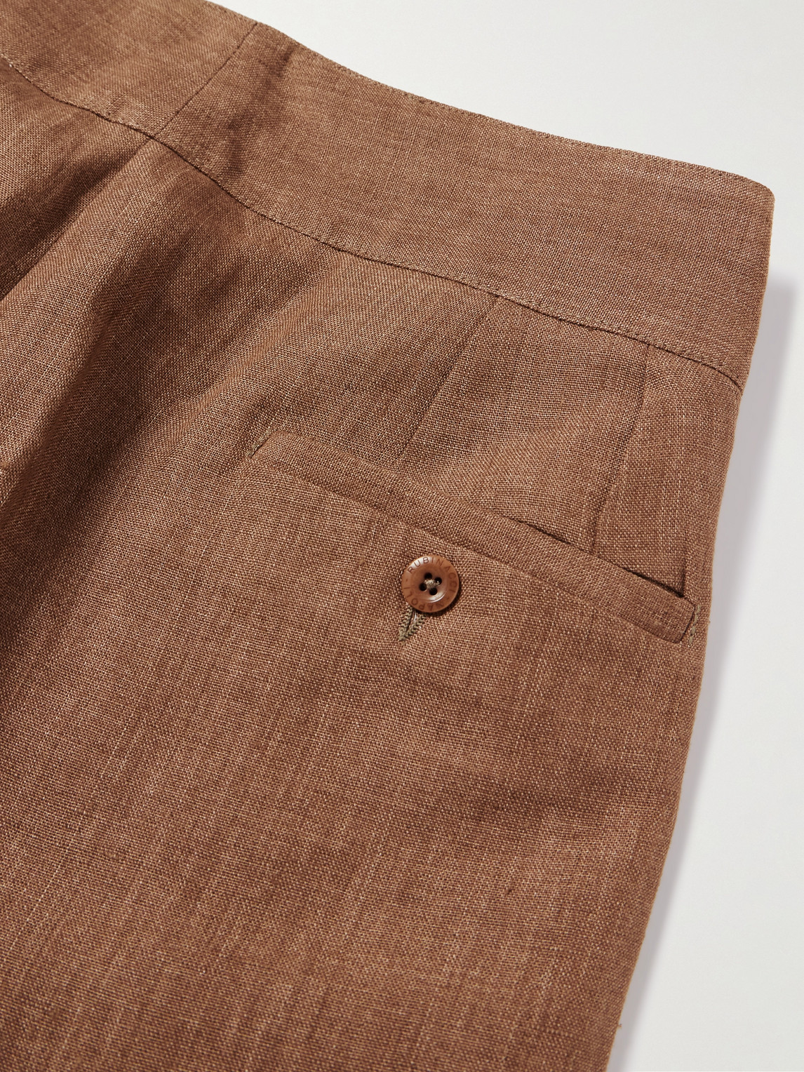 Shop Rubinacci Manny Straight-leg Pleated Linen Trousers In Brown