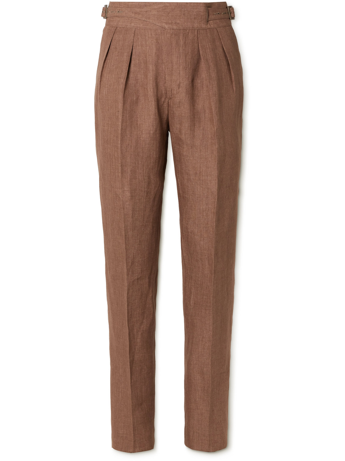 Rubinacci - Manny Straight-Leg Pleated Linen Trousers - Men - Brown - IT 54