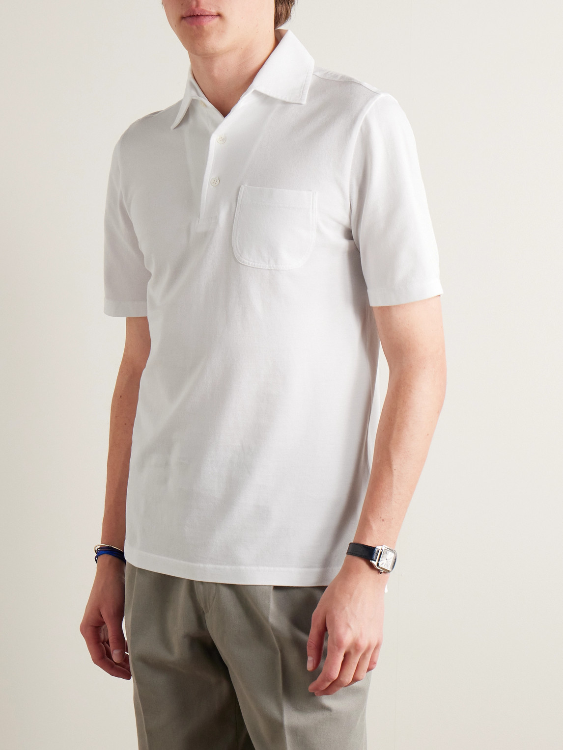Shop Rubinacci Slim-fit Cotton-piqué Polo Shirt In White