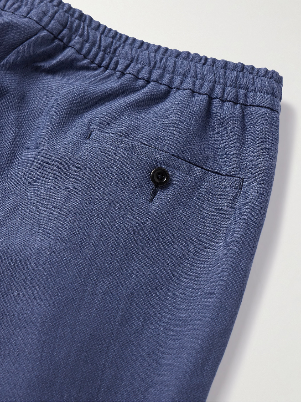 Shop Rubinacci Tapered Pleated Linen Trousers In Blue