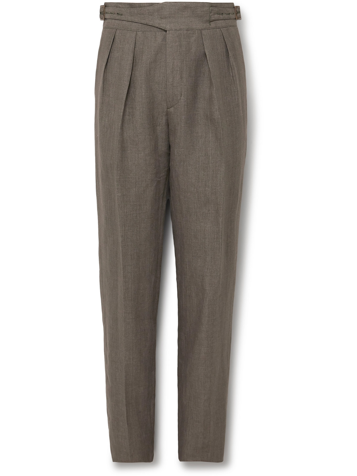 Rubinacci Manny Tapered Pleated Linen Trousers In Green
