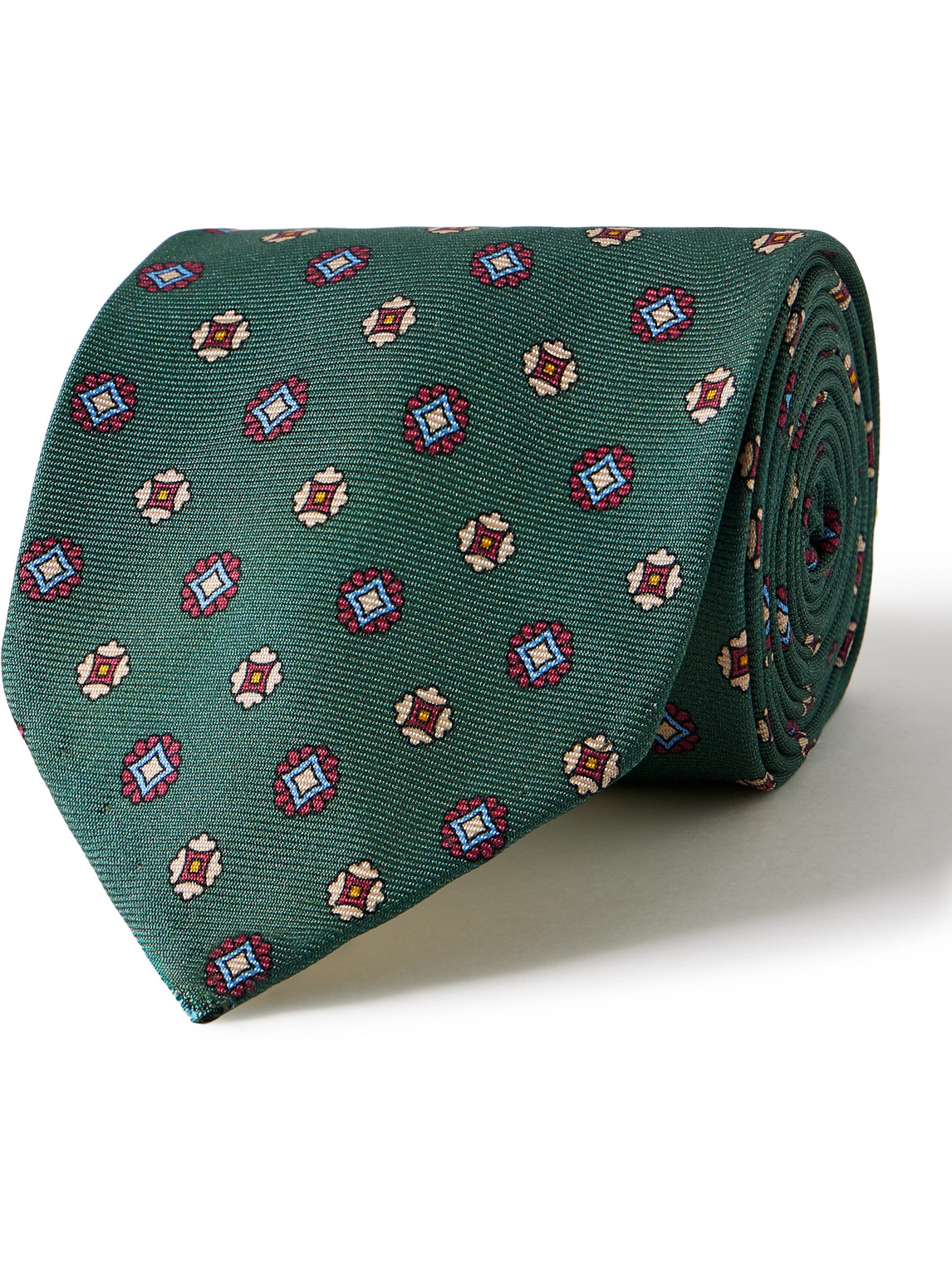 Rubinacci 7.5cm Printed Silk-twill Tie In Green