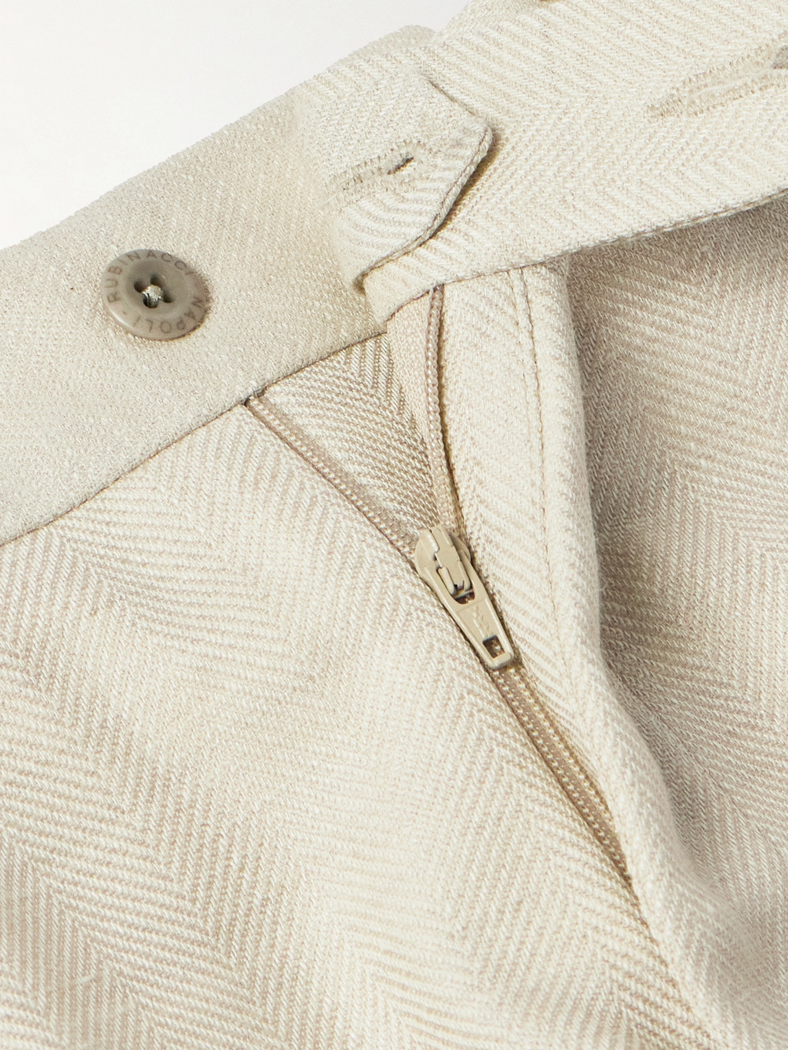 Shop Rubinacci Luca Tapered Herringbone Linen Suit Trousers In Neutrals