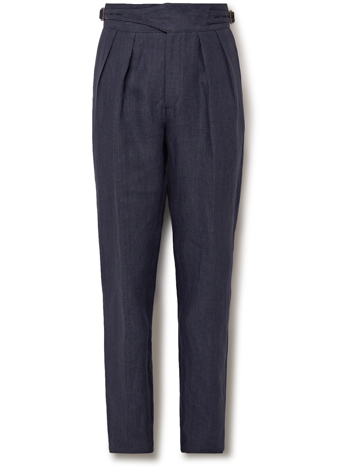 Rubinacci Manny Tapered Pleated Linen Trousers In Blue