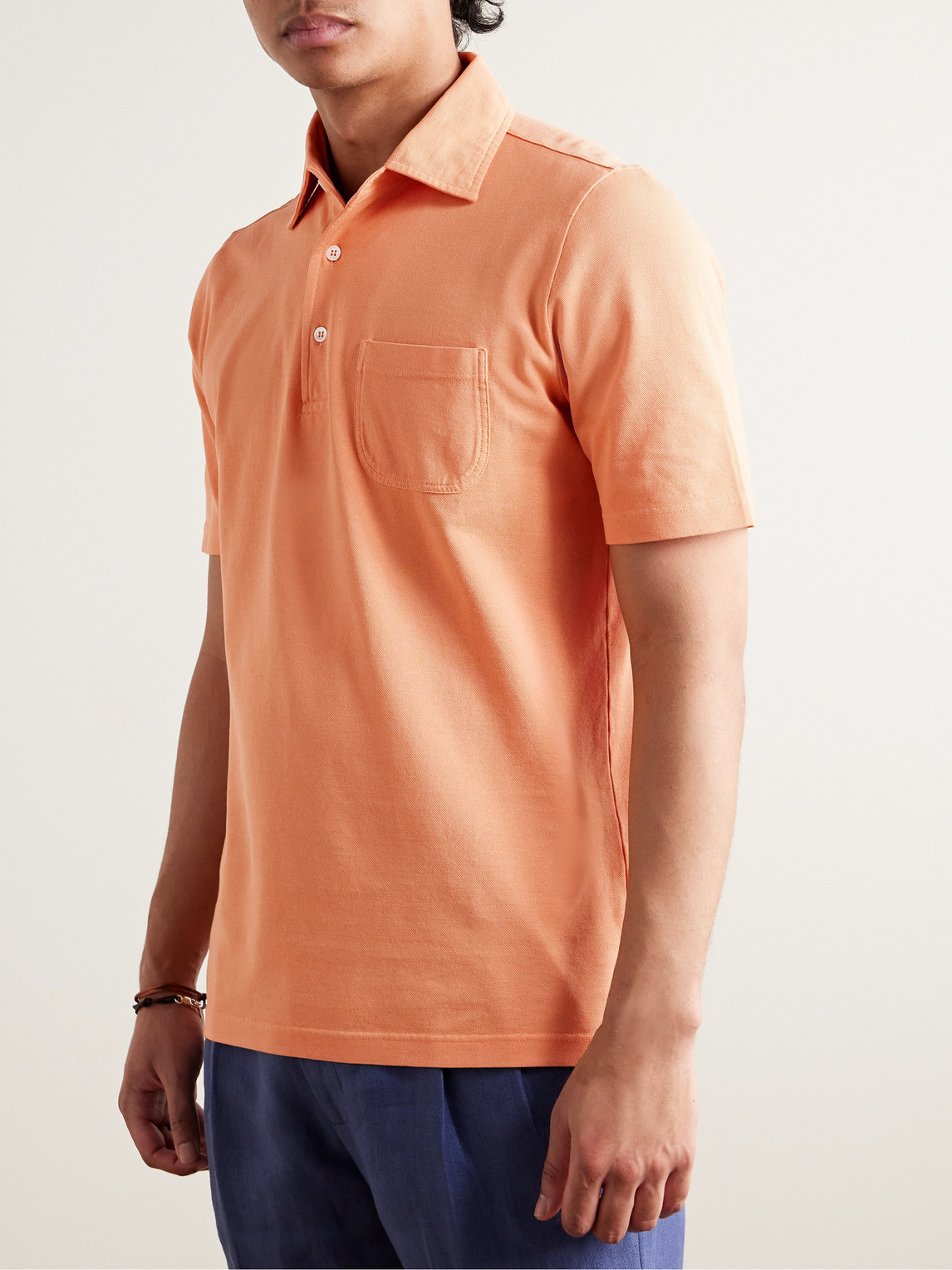 Shop Rubinacci Slim-fit Cotton-piqué Polo Shirt In Orange