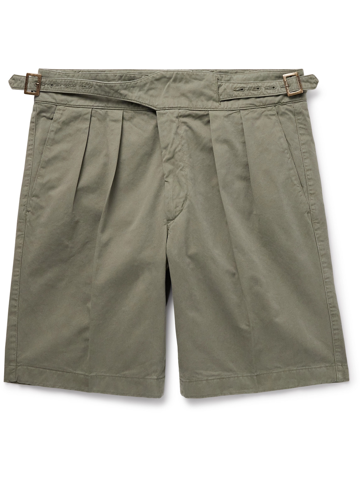 Rubinacci Manny Straight-leg Pleated Cotton Shorts In Green